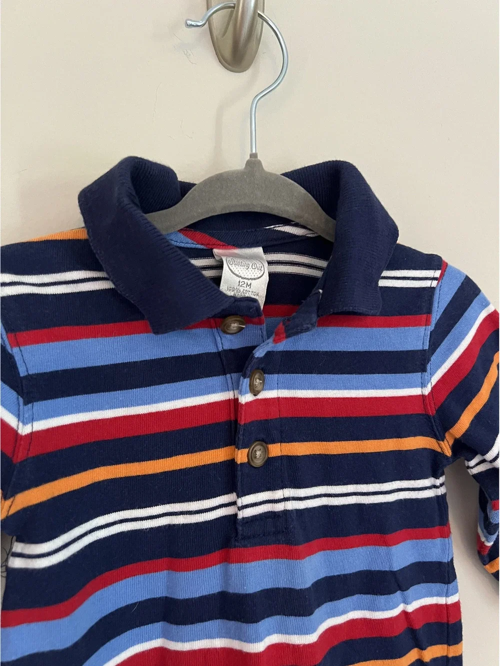 Vintage Boys Starting Out Navy Stripe Long Sleeve Jumpsuit